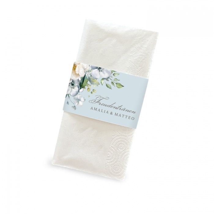 Taschentuchbanderole für Freudentränen bei der Hochzeit mit floralem Watercolordesign in B