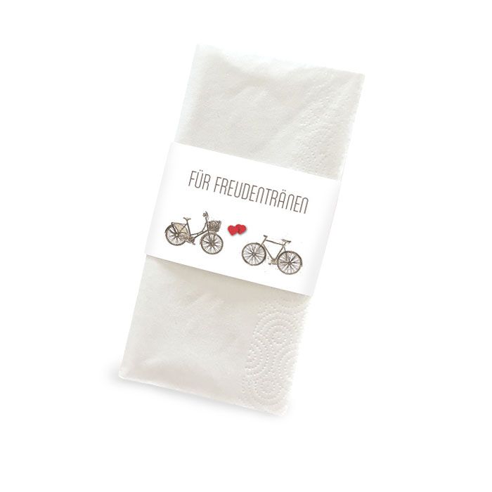 Banderole für Freudentränen Taschentücher mit Fahrrad Motiv