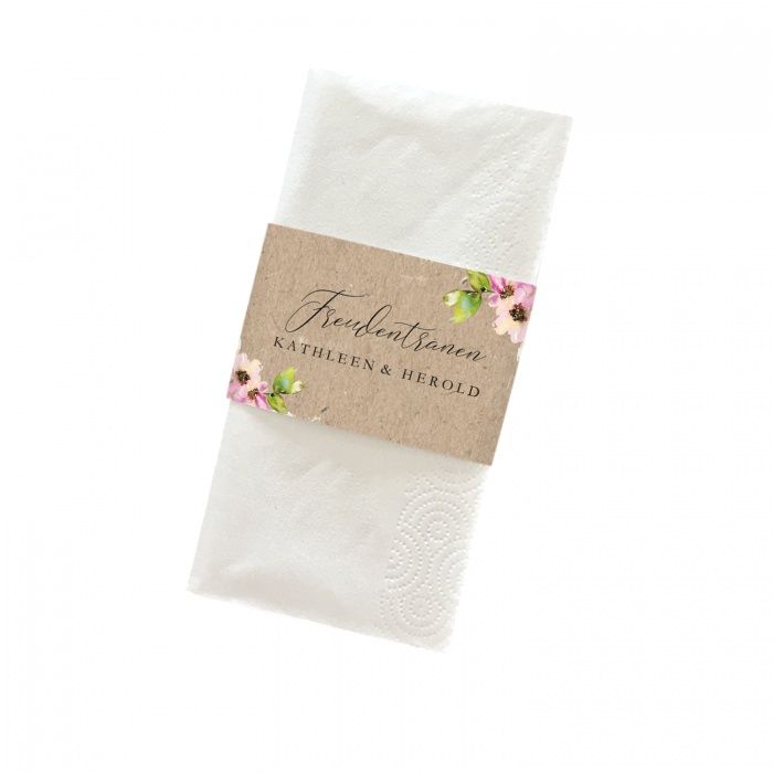 Taschentuchbanderole mit Aquarellblumen und Kraftpapierlook