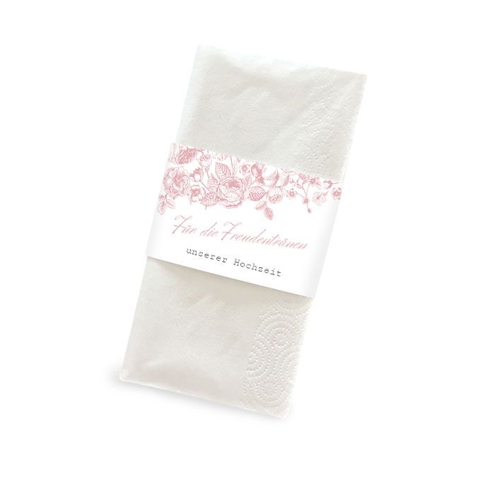 Banderole für Freudentränen Taschentücher mit Rosen in Rosa