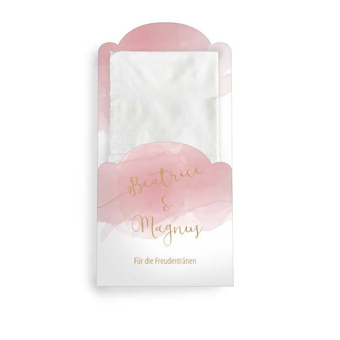Taschentuchhülle mit rosa Aquarelldesign und Kalligraphie
