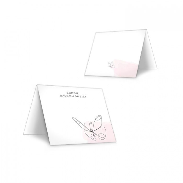Tischkarte für die Hochzeit mit elegantem Lineart Schmetterling
