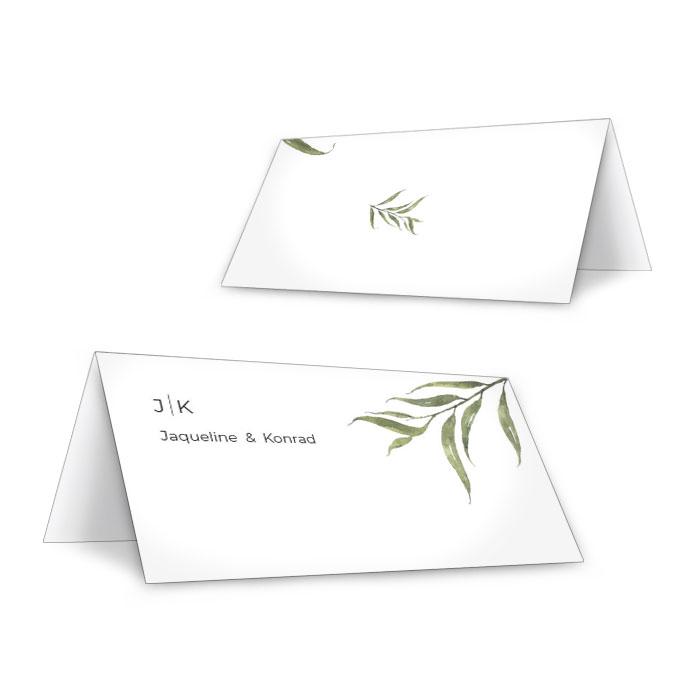 Tischkarte für die Hochzeitstafel mit Aquarellzweig zum beschriften