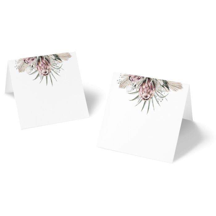 Tischkarte im Boho Style mit Protea Blume - online selbst gestalten