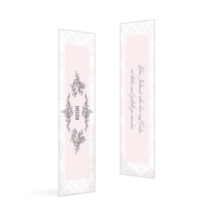 Tischkarte zur Hochzeit  mit eleganten Ornamenten in Rosa