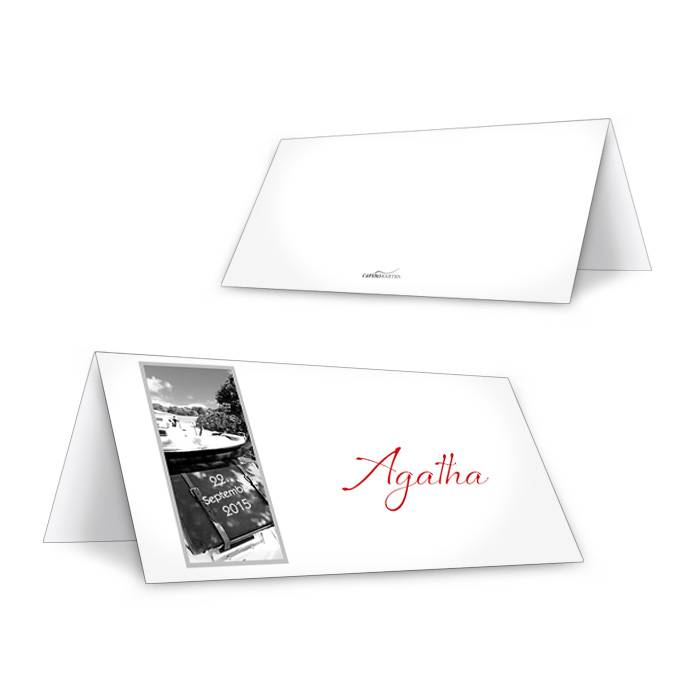 Personalisierbare Tischkarten zur Hochzeit in Weiß mit Foto