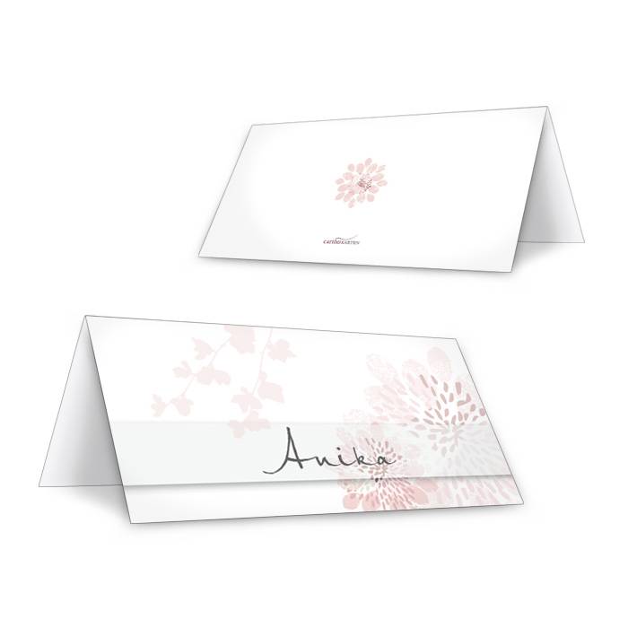 Florale Tischkarte zur Hochzeit mit Gästenamen in Rosa