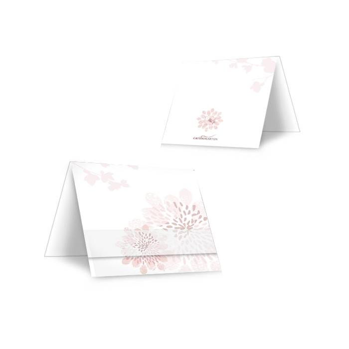 Romantische Tischkarte zur Hochzeit mit rosa Blüten