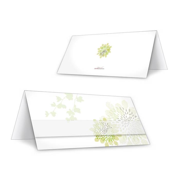 Tischkarte zur Hochzeit in Grün mit Blütenmuster