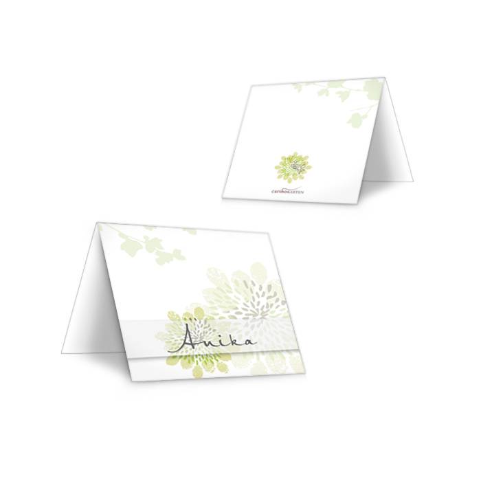 Personalisierbare florale Tischkarte zur Hochzeit in Grün