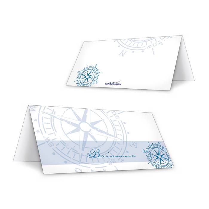 Personalisierbare Tischkarte zur maritimen Hochzeit in Blau