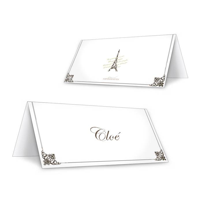 Personalisierbare Tischkarte zur Hochzeit mit Eiffelturm