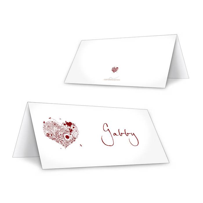Personalisierbare Tischkarte zur Hochzeit in Weiß mit Herz