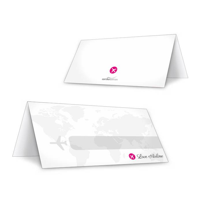 Tischkarten mit Flugzeug Design und Weltkarte in Pink