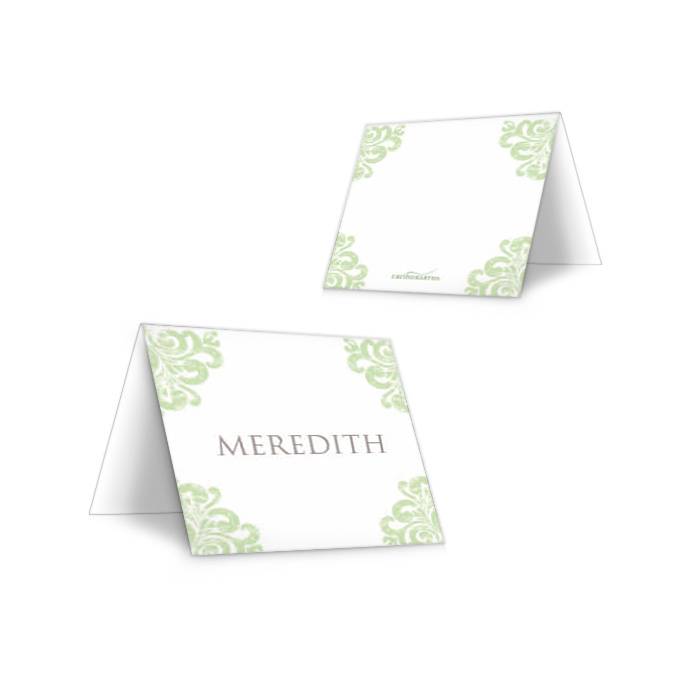 Edle Tischkarte zur Hochzeit in barockem Design in Grün