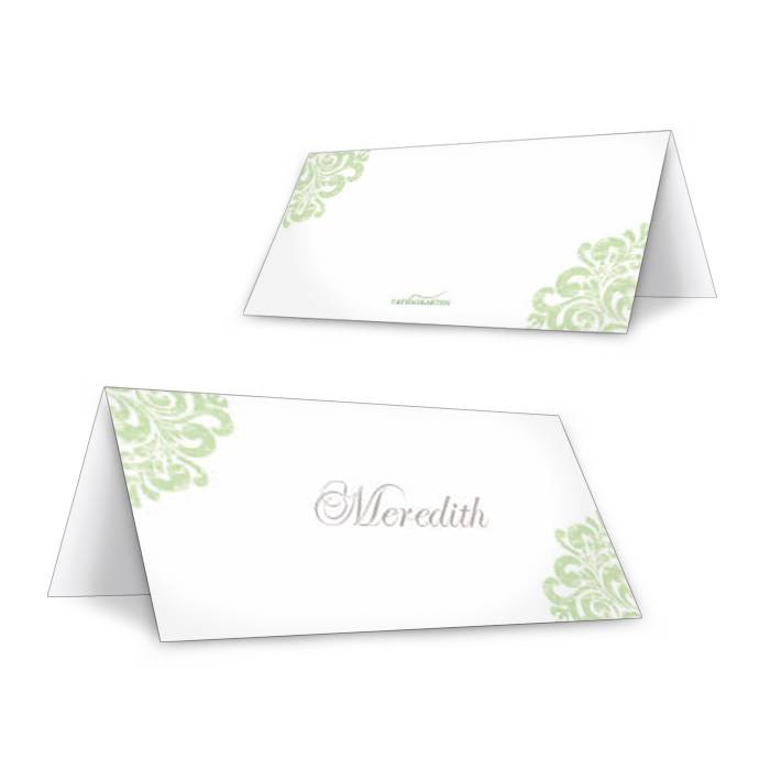 Tischkarte zum Personalisieren mit barockem Muster in Grün