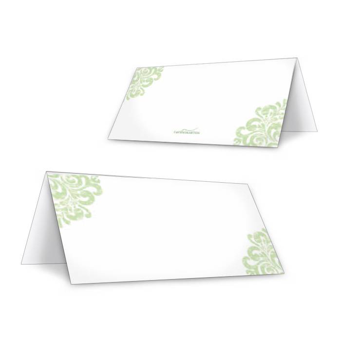 Barocke Tischkarte zur Hochzeit in Grün und Weiß
