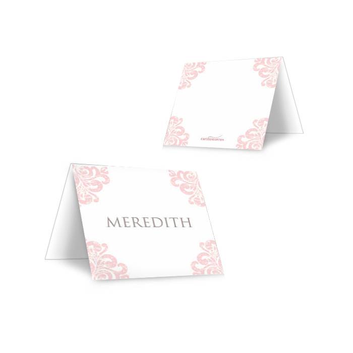 Edle Tischkarte zur Hochzeit in barockem Design in Rosa