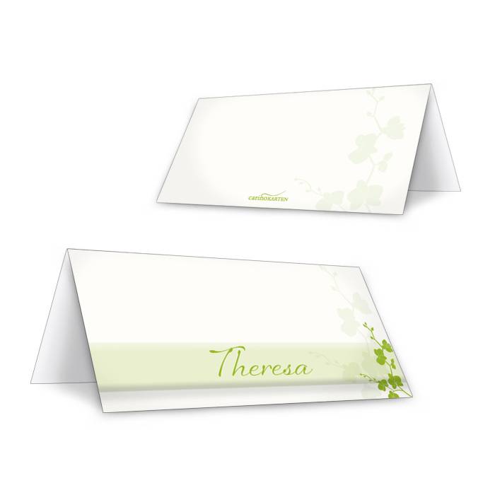 Tischkarte zur Hochzeit in Grün mit floralem Muster