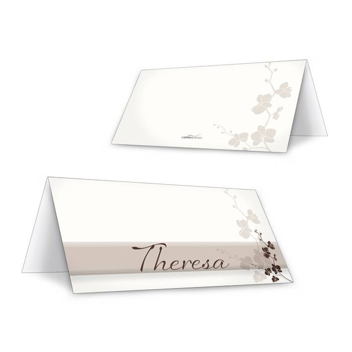 Tischkarte zur Hochzeit in Creme Weiß mit floralem Muster