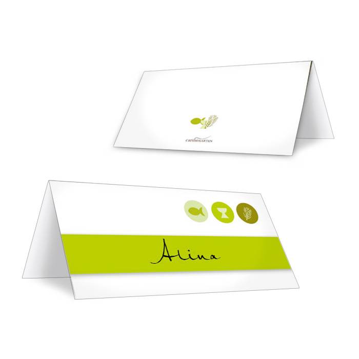 Personalisierbare Tischkarte zur Konfirmation in Grün