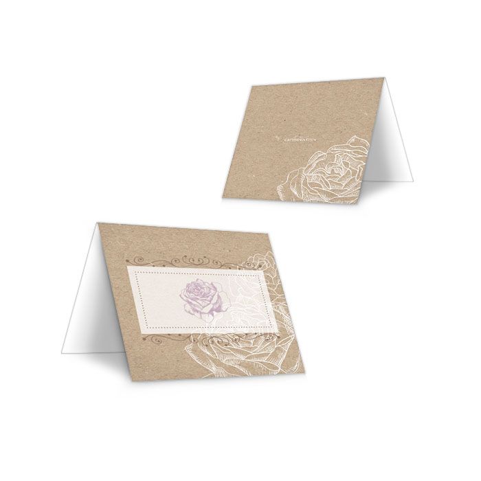 Tischkarten zur Hochzeit in Kraftpapieroptik mit Rosen