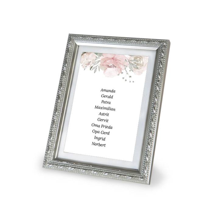 Tischkarte mit Gästenamen und Aquarellrosen in Rosa