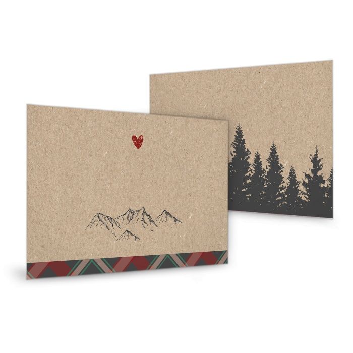 Tischkarte mit Berg und Wald Motiv zum Beschriften