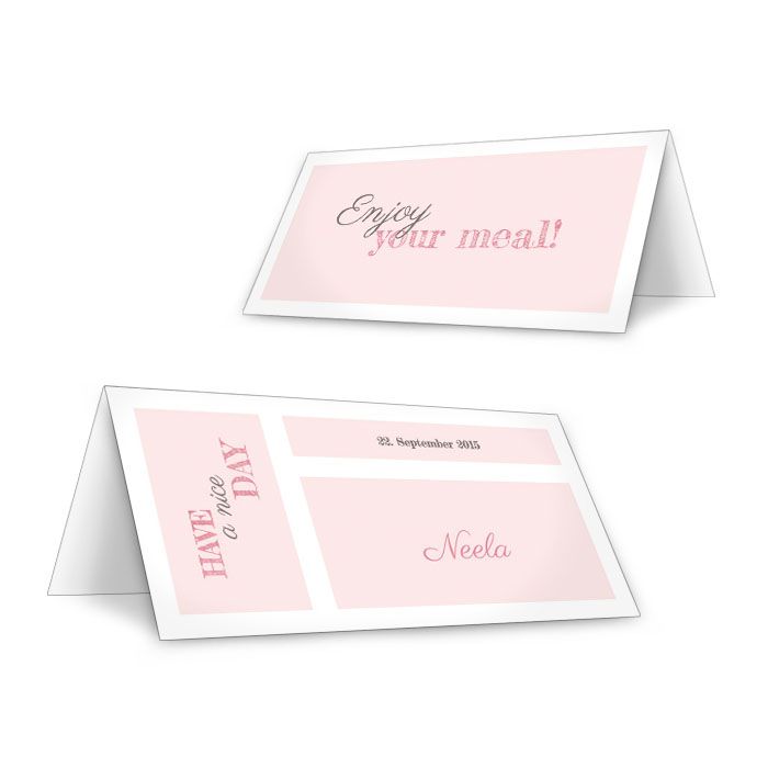 Moderne Tischkarten zur Hochzeit in Rosa mit pinker Schrift