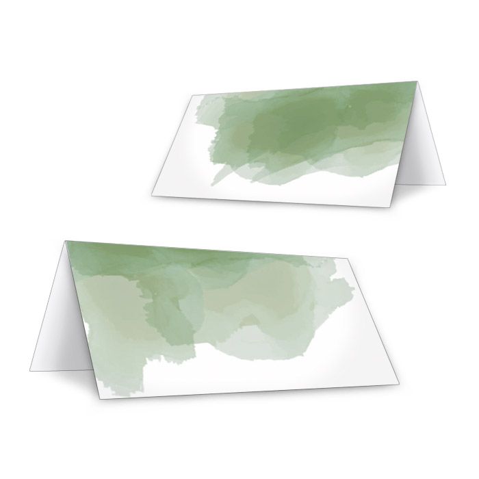 Romantische Tischkarten in Grün im modernen Aquarellstil