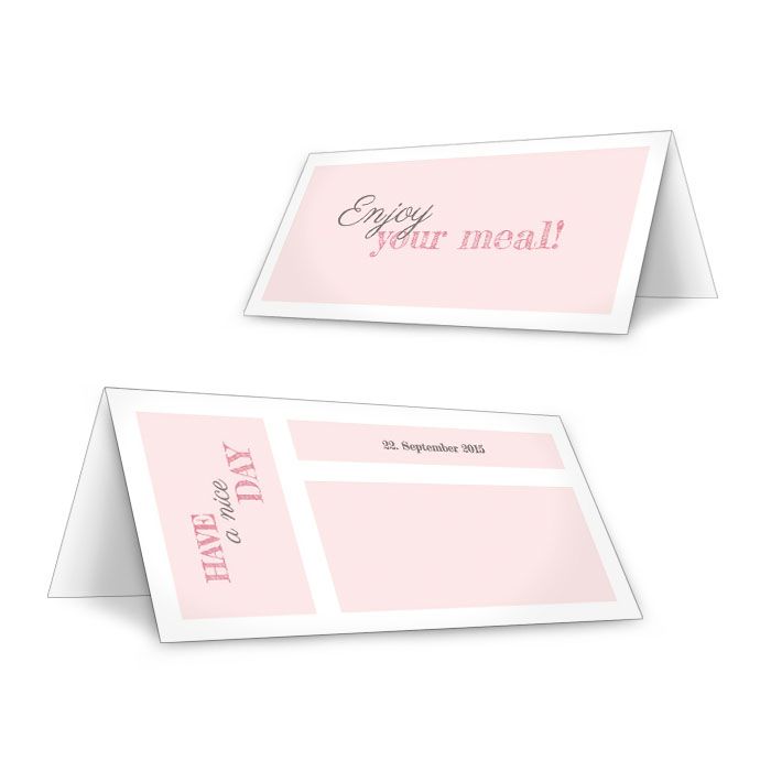 Tischkarten zur Hochzeit in Rosa mit moderner pinker Schrift