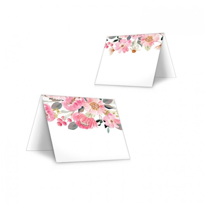 Tischkarten mit bunten Aquarellblumen für die Hochzeitstafel zum Beschriften
