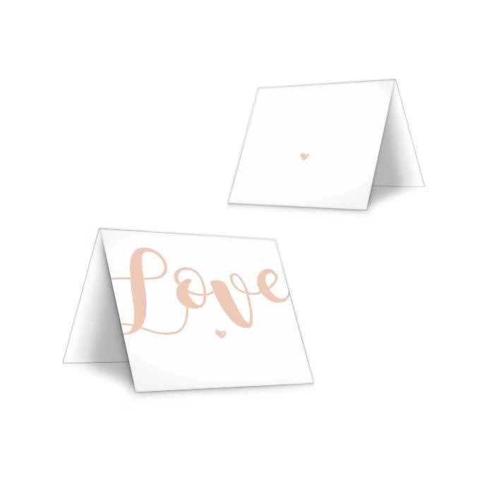 Tischkarten mit LOVE Schriftzug in Aprikot zum Beschriften