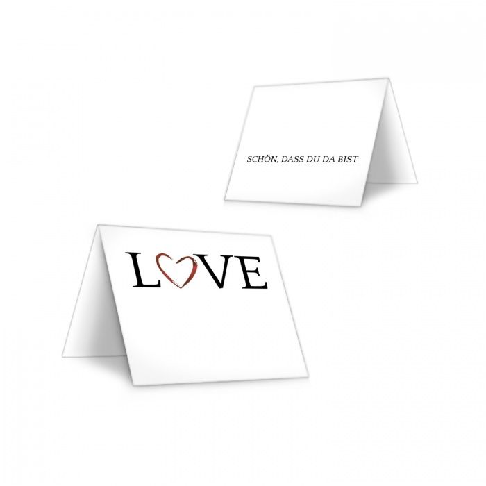 Tischkarten zur Hochzeit mit Herz in Aquarelloptik und Love Schriftzug - zum Beschriften