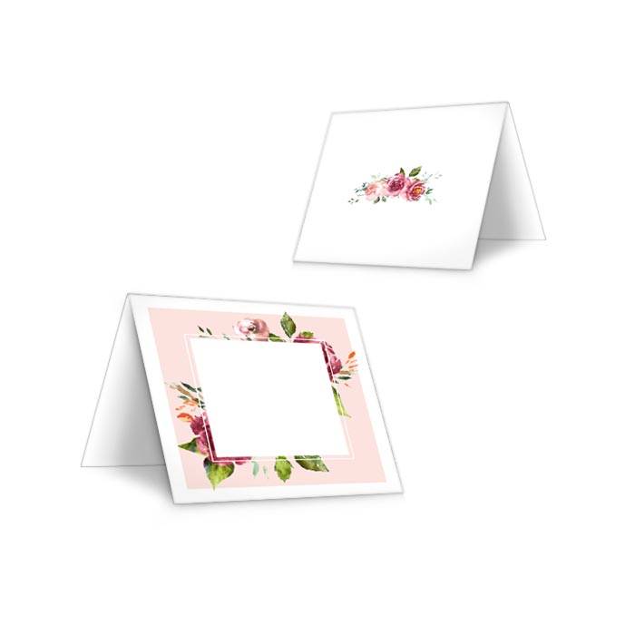 Tischkarten zur Hochzeit in Rosa mit herbstlichen Aquarellblumen