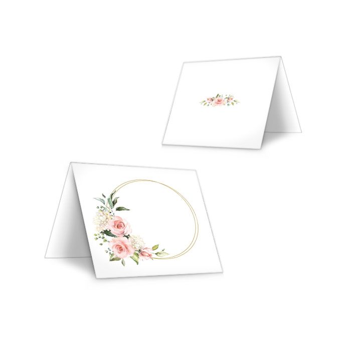 Tischkarten zur Hochzeit mit Goldreif und Aquarell Blumen