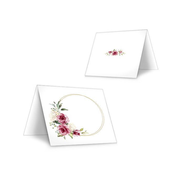 Tischkarten zur Hochzeit mit Goldreif und Aquarell Blumen