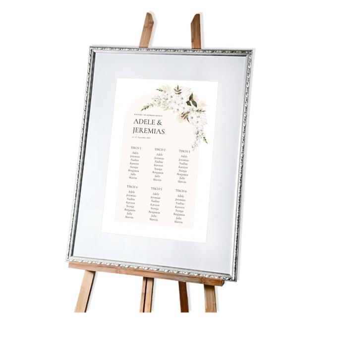 Tischplan im Boho Style mit Orchideen und Greenery Elementen - online selbst gestalten