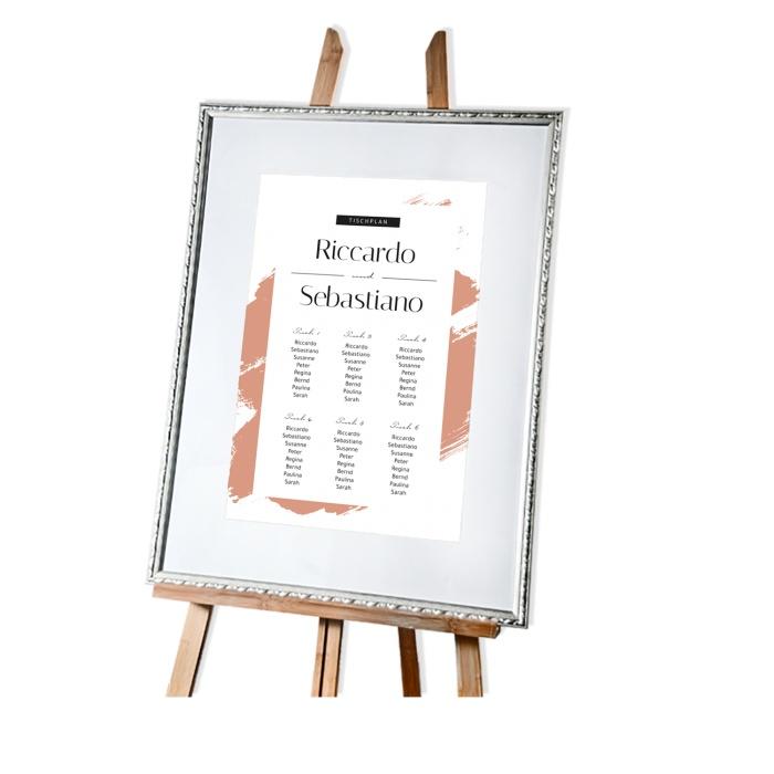 Tischplan zur Hochzeit in Brush Optik in Apricot - online selbst gestalten