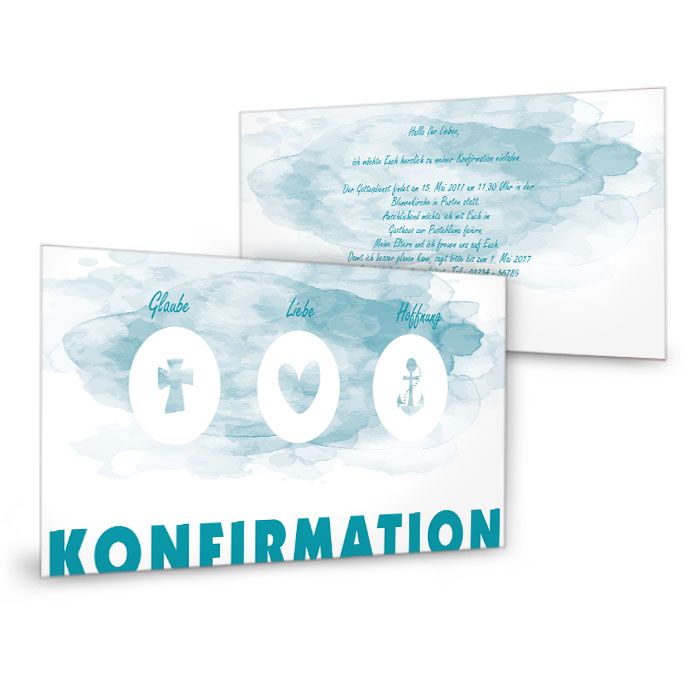 Einladung zur Konfirmation und Kommunion in Watercolor Blau