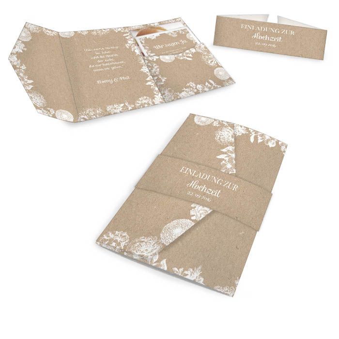 Pocket Fold als Hochzeitseinladung in Kraftpapieroptik