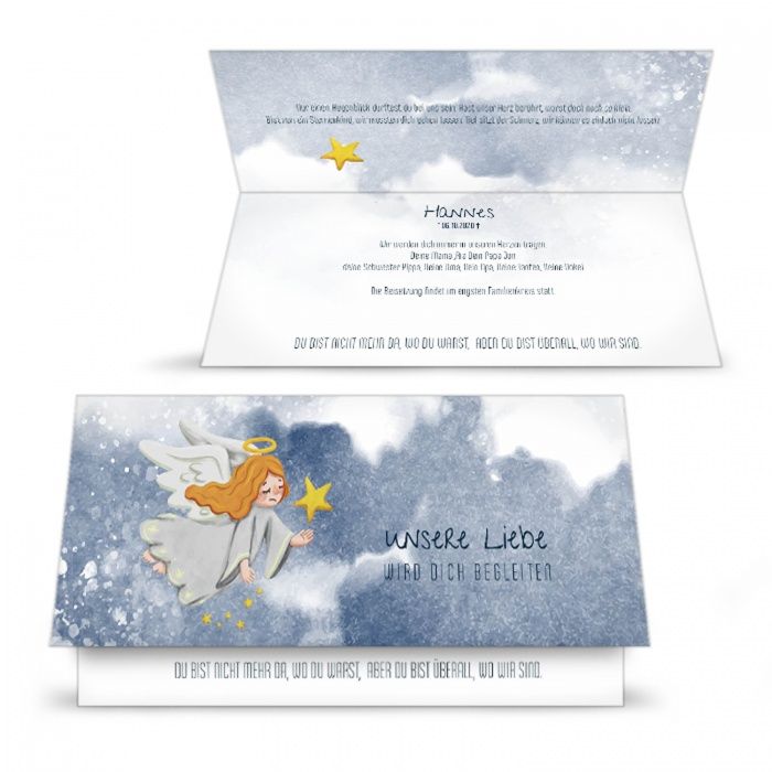 Trauerkarte für ein Sternenkind mit Engel