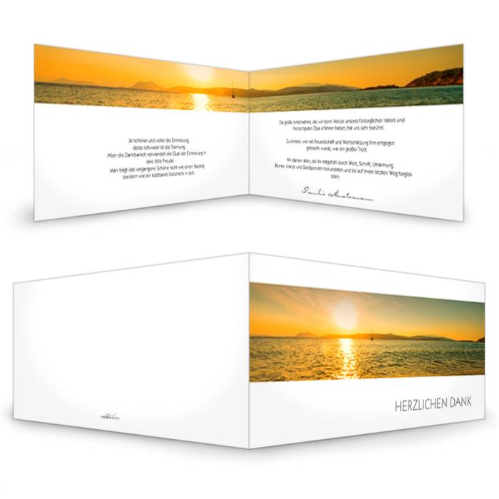 Emotionale Trauerkarte mit schönem Motiv Sonnenuntergang am Meer