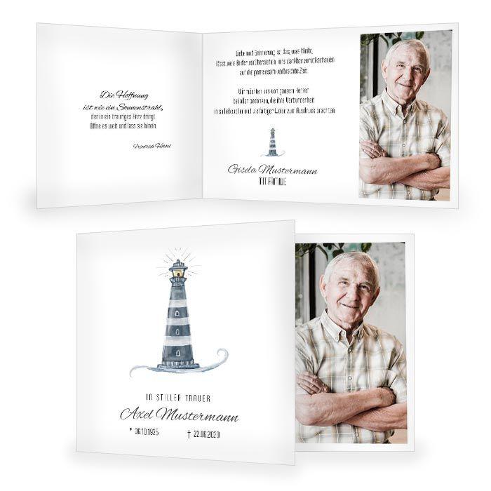 Trauerkarte mit Leuchtturm in Aquarelloptik