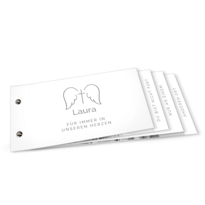 Trauerkarte - Danksagung als Booklet mit Engelsflügeln in Weiß