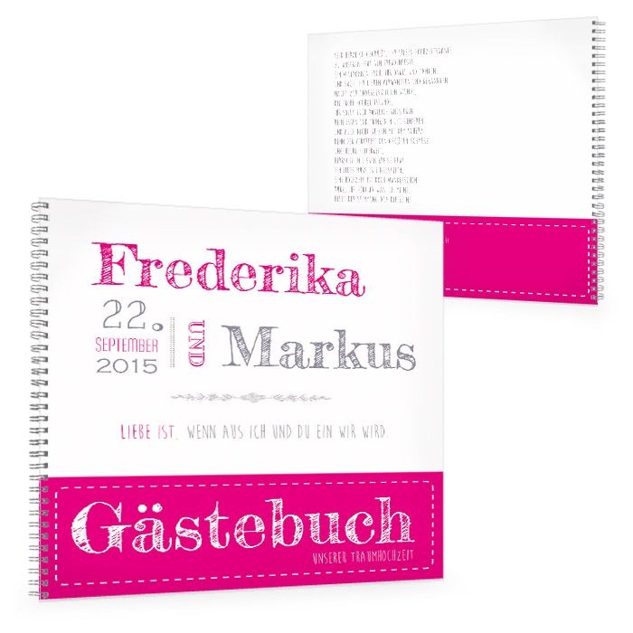 Gästebuch zur Hochzeit in Pink und Weiß mit moderner Schrift