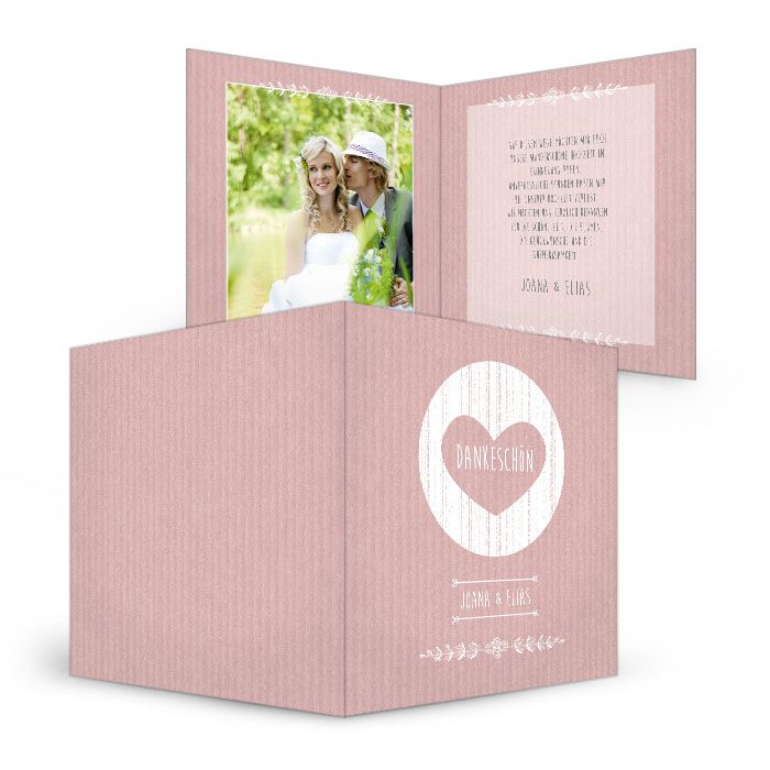 Danksagung zur Hochzeit in Packpapieroptik in Braun mit Herz