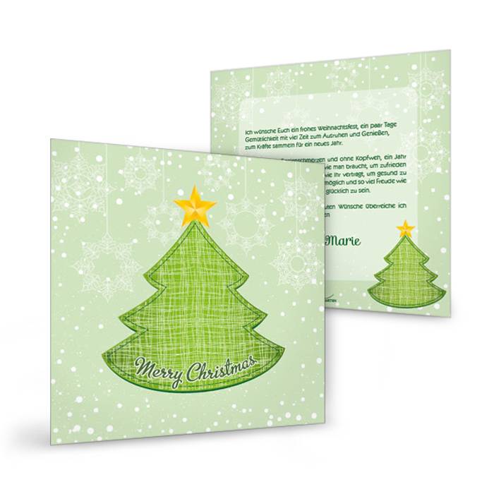 Moderne Weihnachtkarte mit Jeansbaum in Grün selbst gestalten