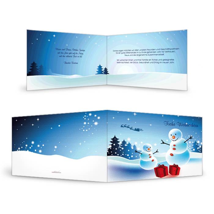 Besondere Weihnachtskarte mit Schneemännern in Blau