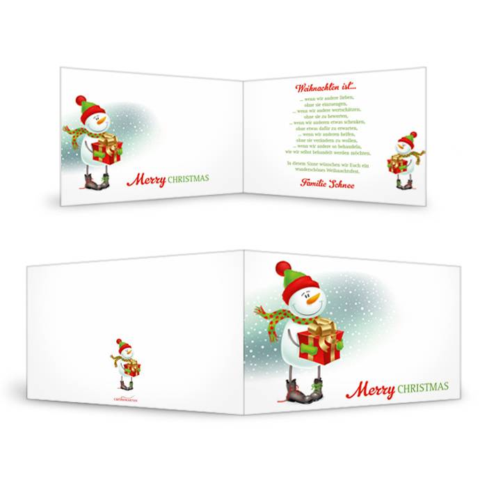 Klassische Weihnachtskarte für Ihre Grüße mit Schneemann